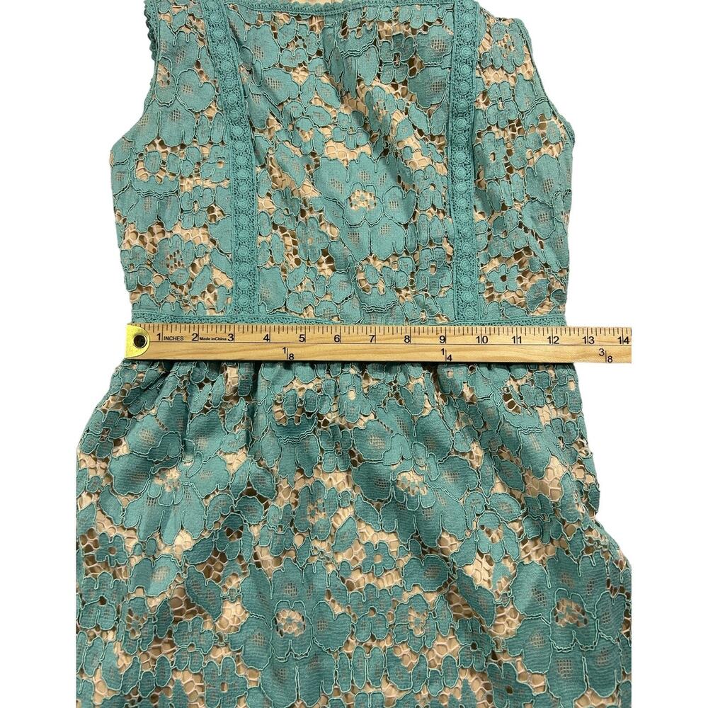 Chelsea & Violet Teal Lace Dress Nude Lined Sleeveless Square Neck Fit Flare XS - Picture 12 of 16